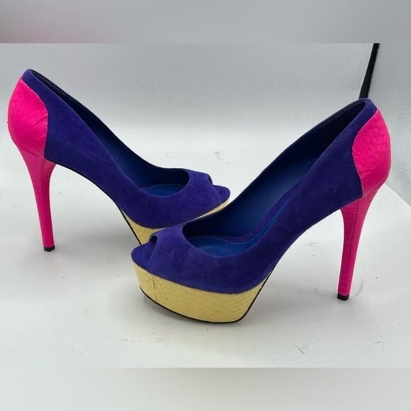 BRIAN ATWOOD Blayne Colorblock Suede Peeptoe Heels Size 7 - Picture 12 of 15